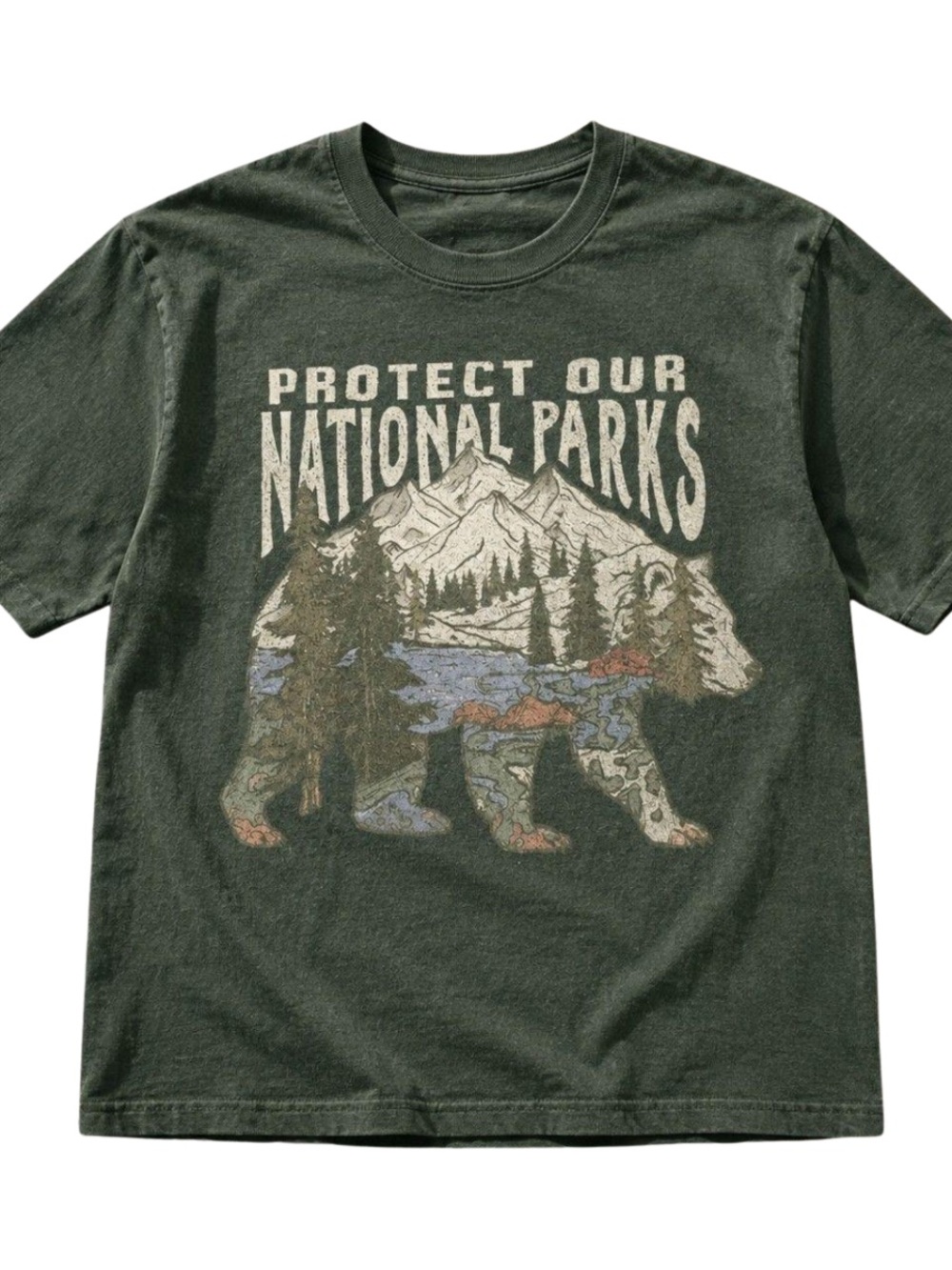 Protect Our National Parks Graphic Tee - Forest Green Vintage Design For Unisex